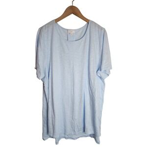 J. Jill‎ Shirt Women's 2X Short Sleeve Pleat Back Tencel Modal Blend Blue